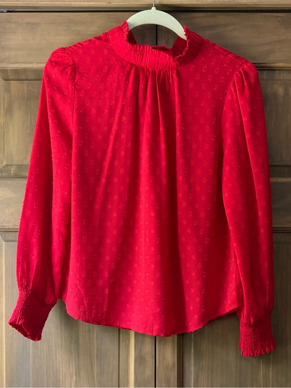 Loft Petites Semi-Sheer Vibrant Red & Swissdot LS Top SP